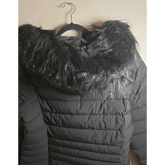 NuAge Women's Jacket Sz S/P Regular Stretch Puffer Coat w Removable Hood Black - Picture 13 of 15